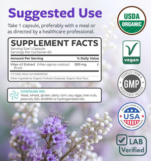 Organic Vitex Chasteberry Supplement for Women - High Strength Chaste Tree Berry Extract Supports Hormone Balance for Women from PMS to Menopause - Filler Free Vegan & Non-GMO (2 Month Supply) - PrimeBioHealth - canada supplements