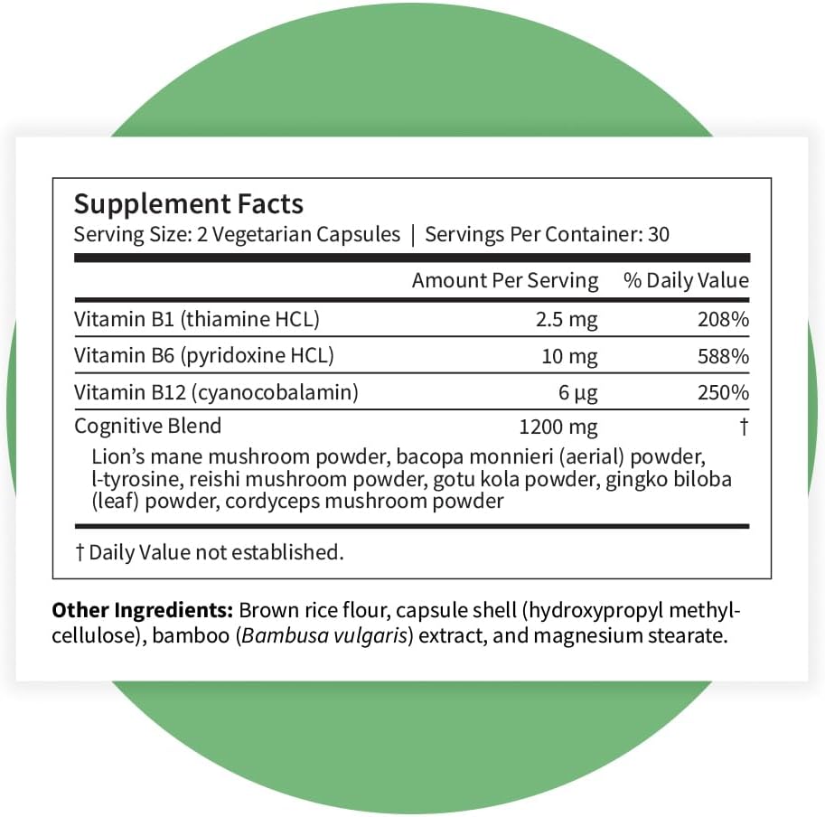 Pattern Wellness Cognitive Complex Supplement – Supports Brain Health & Mental Clarity – with Lion’s Mane, Bacopa & B Vitamins – 60 Vegetarian Capsules - PrimeBioHealth - canada supplements