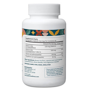 Pattern Wellness Vitamin K2 & D3 Supplement with Calcium – Bone Health, Circulatory Wellness & Immune Support - Non-GMO - 60 Capsules - PrimeBioHealth - canada supplements