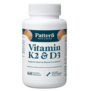 Pattern Wellness Vitamin K2 & D3 Supplement with Calcium – Bone Health, Circulatory Wellness & Immune Support - Non-GMO - 60 Capsules - PrimeBioHealth - canada supplements