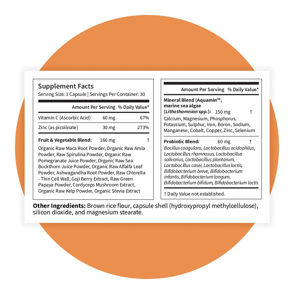 Pattern Wellness Zinc Complex – Supports Immune, Skin & Digestive Health – High Absorption Zinc with Vitamin C, Probiotics & Natural Blends – 30 Vegan Capsules - PrimeBioHealth - canada supplements