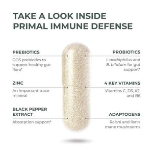 Primal Harvest Immune Defense 10-in-1 Supplement with Probiotics, Zinc, and Vitamins C, D3, K2, B6 Daily Immune Support for Adults