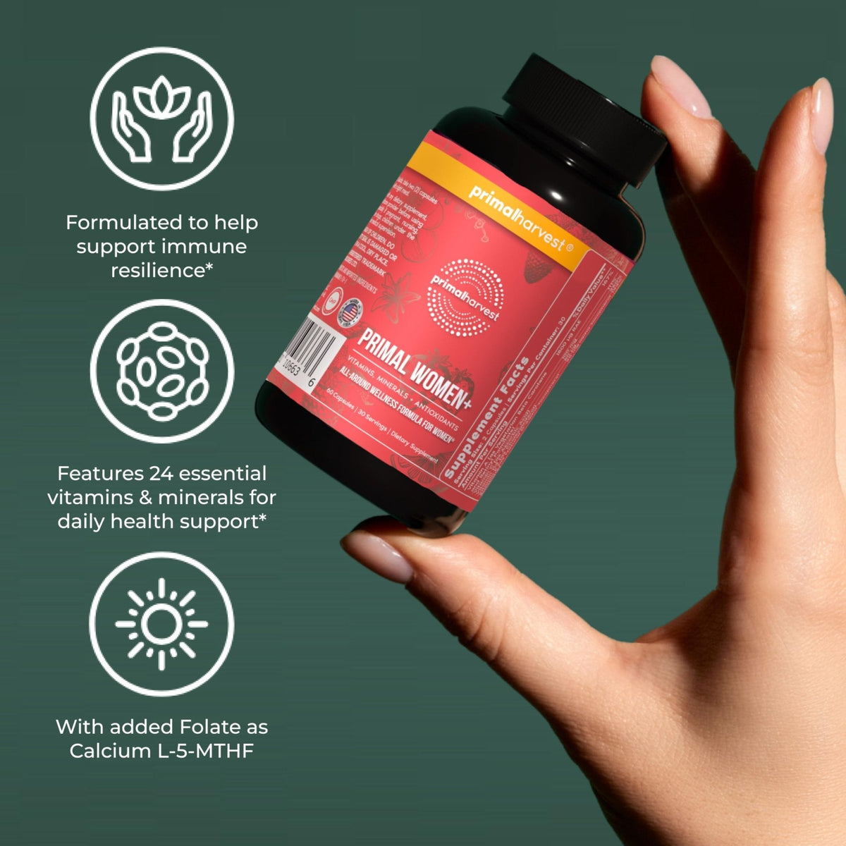Primal Harvest Women+, Woman's Multivitamin Vitamin A, Vitamin C, Vitamin D and E, Vitamin B12, B6, Biotin - PrimeBioHealth - canada supplements