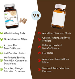 PURE ESSENCE LABS MyPure Lion's Mane 8X - Max Strength Brain Support with 100% Fruiting Body Organic Lion's Mane for Ultimate Cognitive Performance, Focus, and Mental Clarity, 30 Capsules - PrimeBioHealth - canada supplements