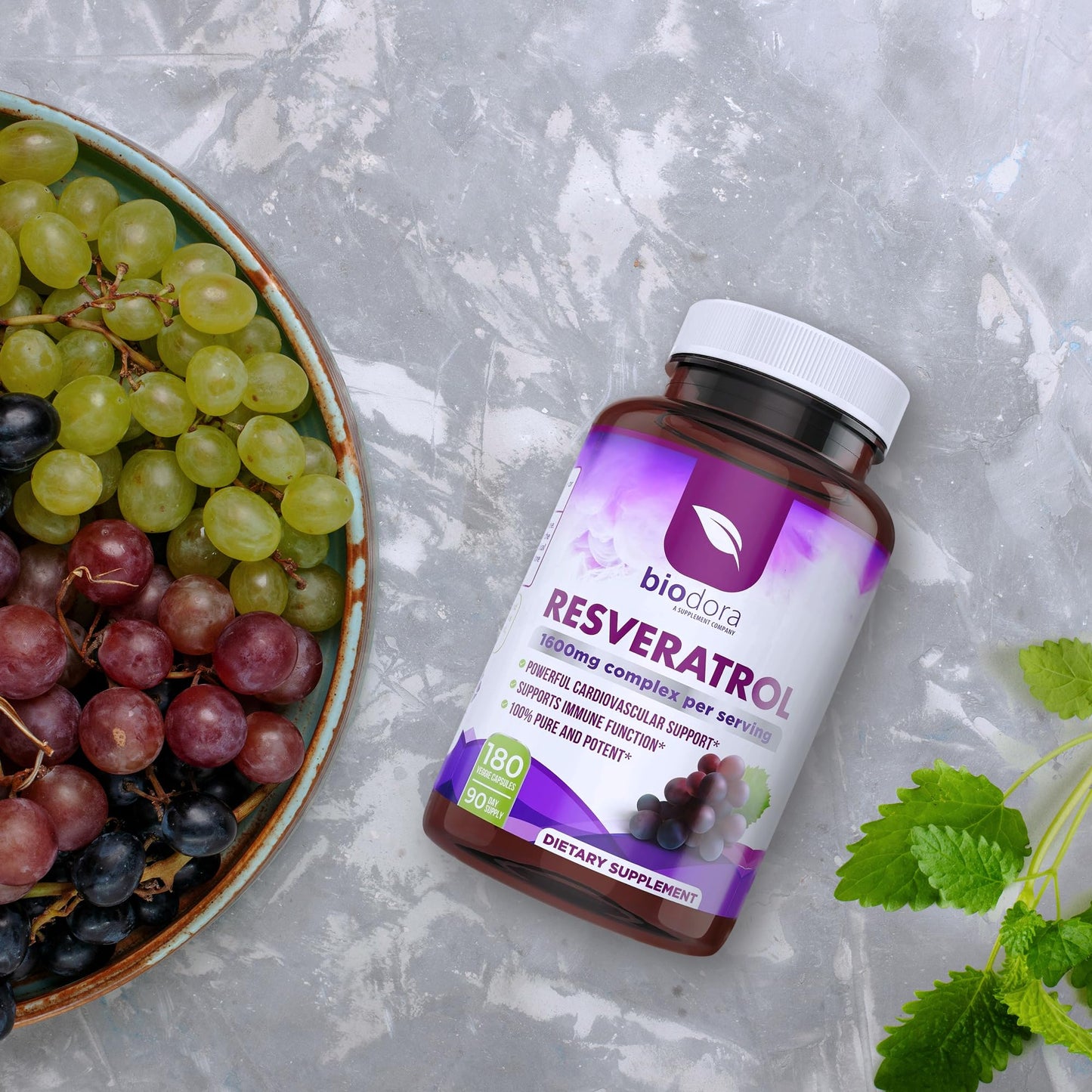 Resveratrol 1600mg - 180 Capsules | Trans-Resveratrol Antioxidant Supplement with Natural Green Tea, Grape Seed Polyphenols & Quercetin, Supports Digestive - PrimeBioHealth - canada supplements
