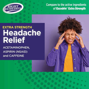 RIGHT REMEDIES Extra Strength Headache Relief with Acetaminophen, Aspirin (NSAID) & Caffeine, (300 caplets), Back & Body Pain Relief, Compare to The Active Ingredients in Excedrin® Extra Strength