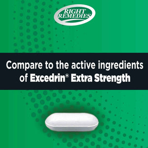 RIGHT REMEDIES Extra Strength Headache Relief with Acetaminophen, Aspirin (NSAID) & Caffeine, (300 caplets), Back & Body Pain Relief, Compare to The Active Ingredients in Excedrin® Extra Strength