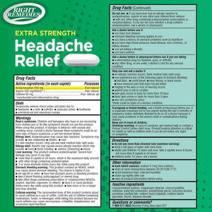 RIGHT REMEDIES Extra Strength Headache Relief with Acetaminophen, Aspirin (NSAID) & Caffeine, (300 caplets), Back & Body Pain Relief, Compare to The Active Ingredients in Excedrin® Extra Strength