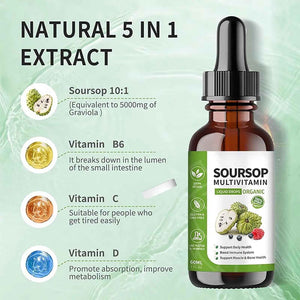 Soursop Bitters Liquid 2 Fl Oz, Soursop Graviola Leaf Extract Liquid Drop, Soursop Multivitamin Liquid Drops Organic for Cell Support, Immune System, Relax