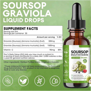 Soursop Bitters Liquid 2 Fl Oz, Soursop Graviola Leaf Extract Liquid Drop, Soursop Multivitamin Liquid Drops Organic for Cell Support, Immune System, Relax