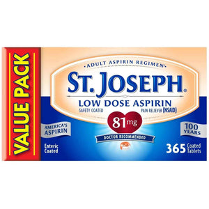 St. Joseph Aspirin Pain Reliever (NSAID) 81mg, Enteric Safety Coated, Adult Low Dose Aspirin, 365 ct