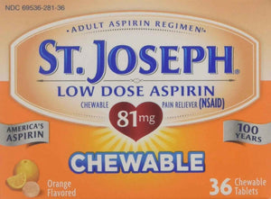 St. Joseph Orange Chewable 81mg Aspirin, 36 Tablets (Pack of 6)
