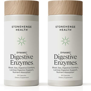 Stonehenge Health Dynamic Digestive Enzymes -18 Enzymes with BioCore Optimum Complete (Protease, Lipase, Amylase, Lactase) + Zinc & Vitamin K1 + Phytonutrients – Gas Support – 60 Caps (2 Pack) - PrimeBioHealth - canada supplements