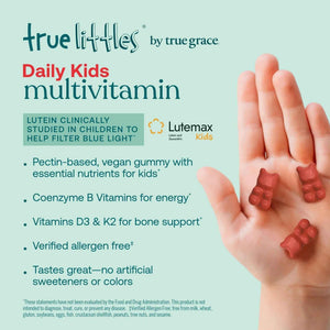 True Grace True Littles Daily Kids Multi - 120 Pectin Gummies - Immune, Cognitive, Bone & Eye Support - Clinically Studied Lutemax Kids Lutein