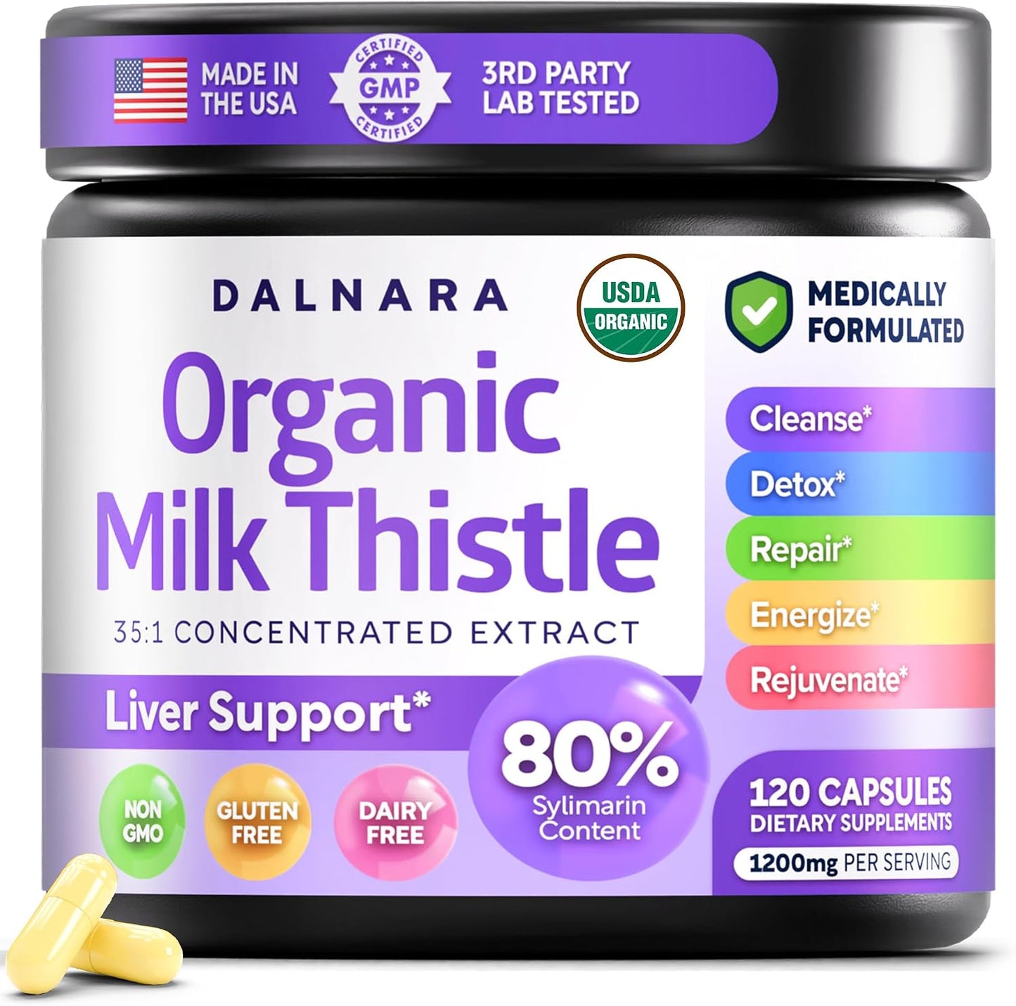 USDA Organic Milk Thistle | 80% Silymarin Flavonoids | 35:1 Extract | 240ct - PrimeBioHealth - canada supplements