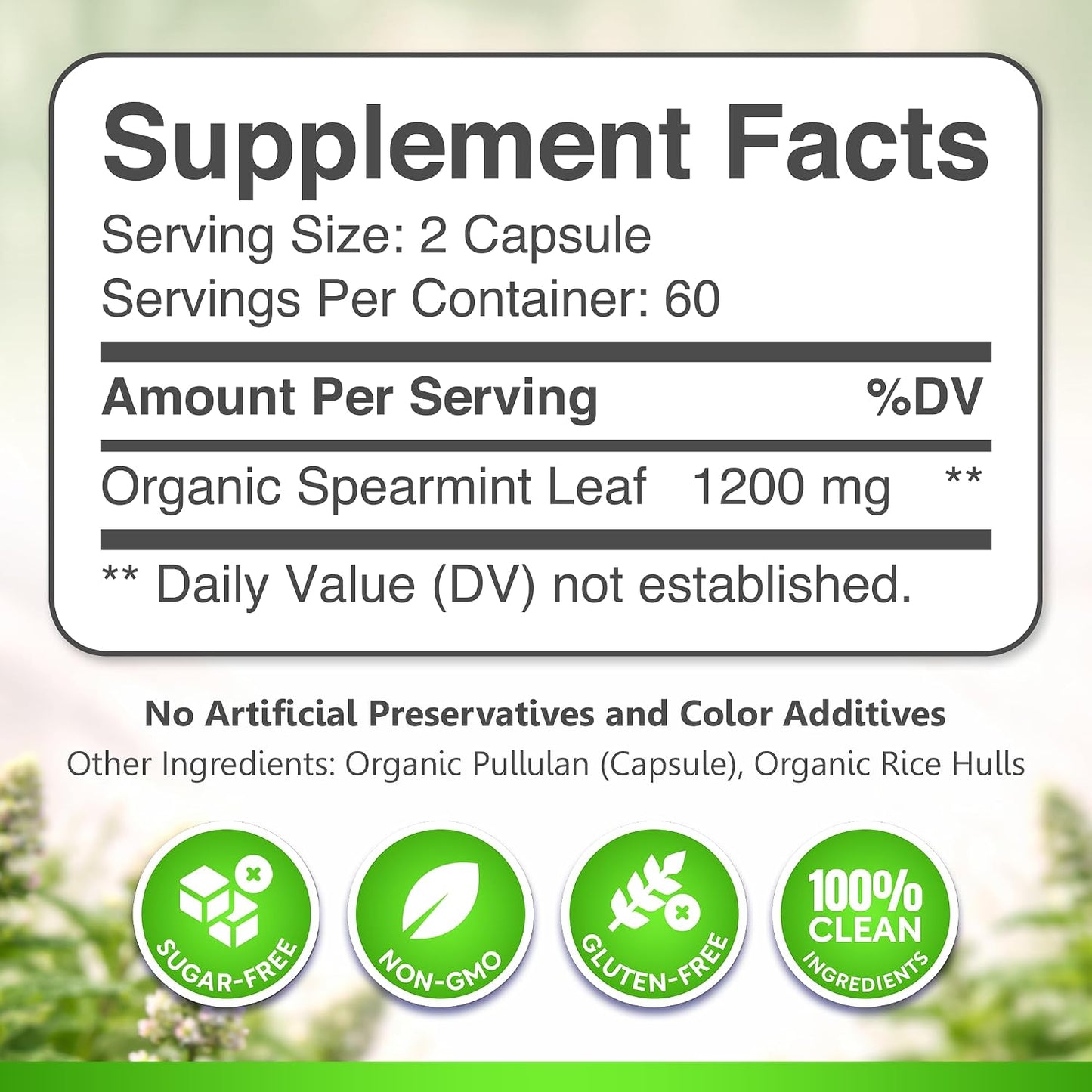 USDA Organic Spearmint Capsules | Digestive Support, 1200mg | 60-Day Supply - PrimeBioHealth - canada supplements