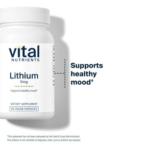 Vital Nutrients Lithium Orotate - Vegan Lithium Supplements for Memory, State of Mind, and Behavioral Health*- 5mg - Gluten, Dairy, Soy Free - 90 Capsules - PrimeBioHealth - canada supplements