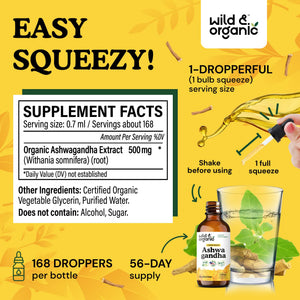 Wild & Organic Ashwagandha Drops - Mood Support & Positive Energy - 500 mg Ashwagandha for Women & Men - Add to Tea Liquid Extract for Relaxation - Non-GMO, Sugar & Alcohol-Free Tincture - 4 fl oz - PrimeBioHealth - canada supplements