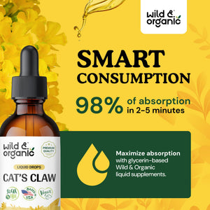 Wild & Organic Cats Claw Herb Supplement - Immune Support - Pure Cats Claw Tincture - Add to Tea Liquid Drops - Uncaria Tomentosa Bark - Vegan, Sugar & Alcohol-Free - 4 fl oz - PrimeBioHealth - canada supplements