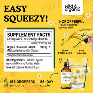 Wild & Organic Chamomile Flowers Drops - Add to Tea for Relaxation Support - 500 mg Chamomile Extract Liquid Drops - Calming Herbal Supplement - 56-Day Supply - Vegan, Sugar & Alcohol-Free - 4 fl oz - PrimeBioHealth - canada supplements