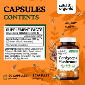 Wild & Organic Cordyceps Mushroom Tincture - Energy & Immune Support - Cordyceps Sinensis Extract Supplement - Liquid Mushroom Drops - Add to Tea & Mix with Powder - Sugar & Alcohol-Free - 4 fl oz - PrimeBioHealth - canada supplements