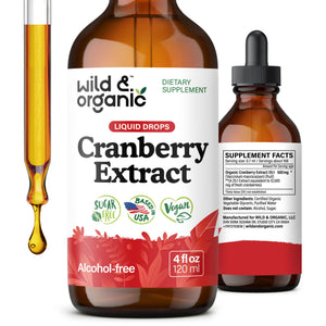 Wild & Organic Cranberry Concentrate Liquid Drops - Urinary Tract Support with Cranberry Supplement for Women & Men - 500 mg Extract per Serving - Vegan, Sugar & Alcohol-Free - 4 fl oz - PrimeBioHealth - canada supplements