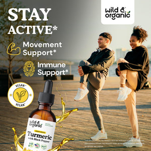 Wild & Organic Turmeric Supplement Liquid Drops - Movement & Immune Support - Liquid Turmeric with Black Pepper Extract - Add to Tea Tincture - Curcumin Supplements - Sugar & Alcohol-Free - 4 fl oz - PrimeBioHealth - canada supplements