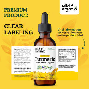 Wild & Organic Turmeric Supplement Liquid Drops - Movement & Immune Support - Liquid Turmeric with Black Pepper Extract - Add to Tea Tincture - Curcumin Supplements - Sugar & Alcohol-Free - 4 fl oz - PrimeBioHealth - canada supplements