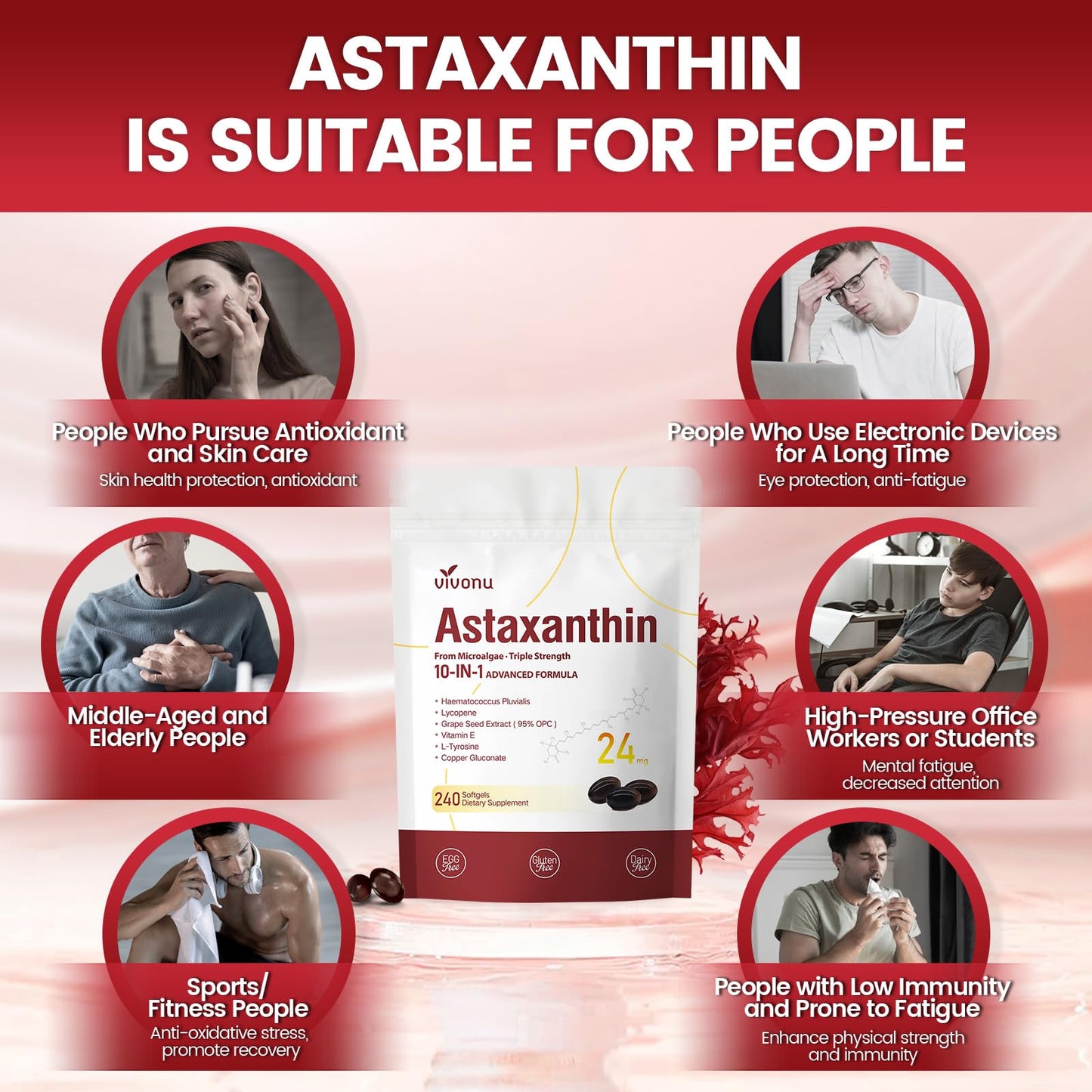 10 in 1 Astaxanthin Supplements 24mg, 4 Month Supply, Astaxantina Antioxidant from Fresh Haematococcus Pluvialis, Contains Lycopene, Grape Seed, Vitamin E - PrimeBioHealth - canada supplements