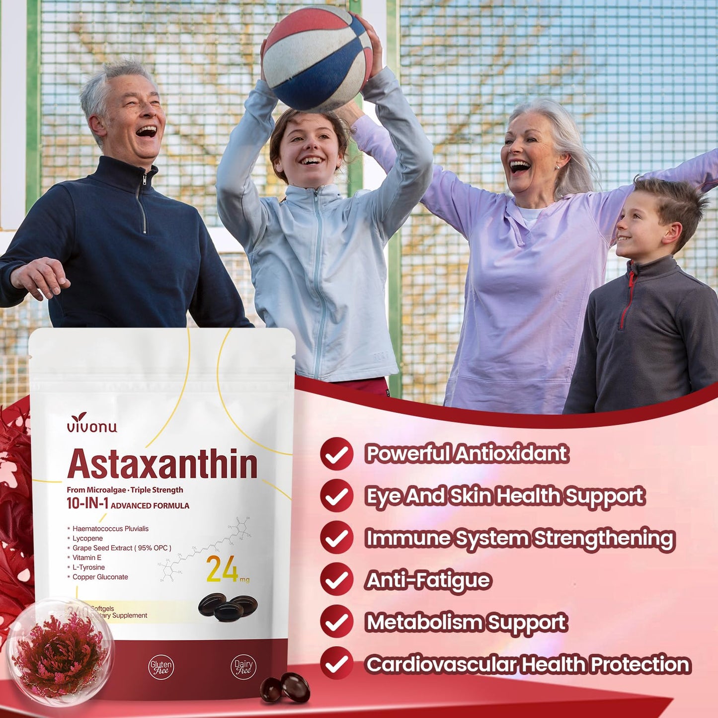 10 in 1 Astaxanthin Supplements 24mg, 4 Month Supply, Astaxantina Antioxidant from Fresh Haematococcus Pluvialis, Contains Lycopene, Grape Seed, Vitamin E - PrimeBioHealth - canada supplements