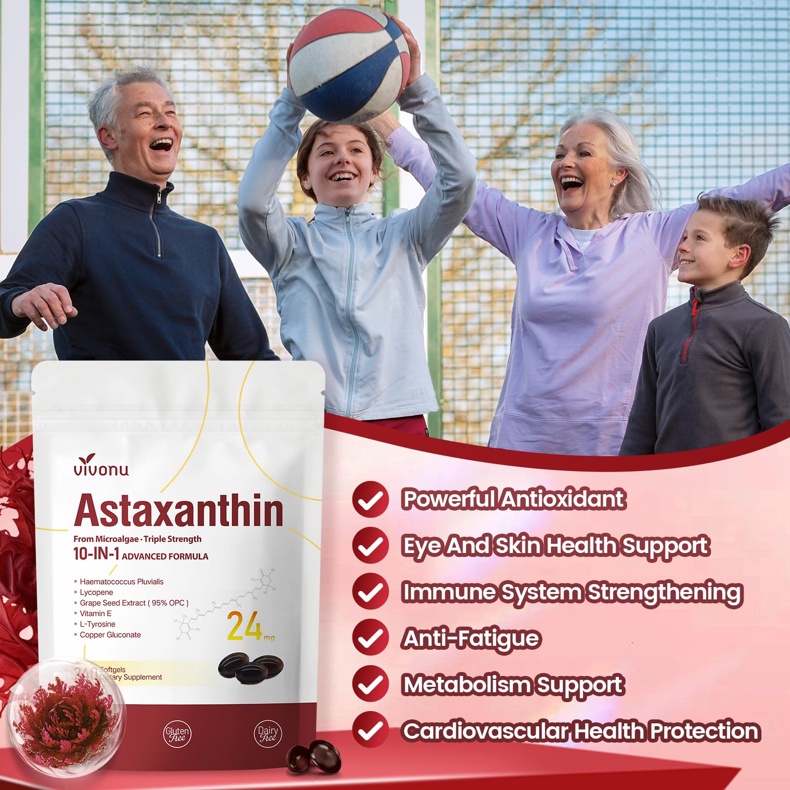 10 in 1 Astaxanthin Supplements 24mg, 4 Month Supply, Astaxantina Antioxidant from Fresh Haematococcus Pluvialis, Contains Lycopene, Grape Seed, Vitamin E - PrimeBioHealth - canada supplements