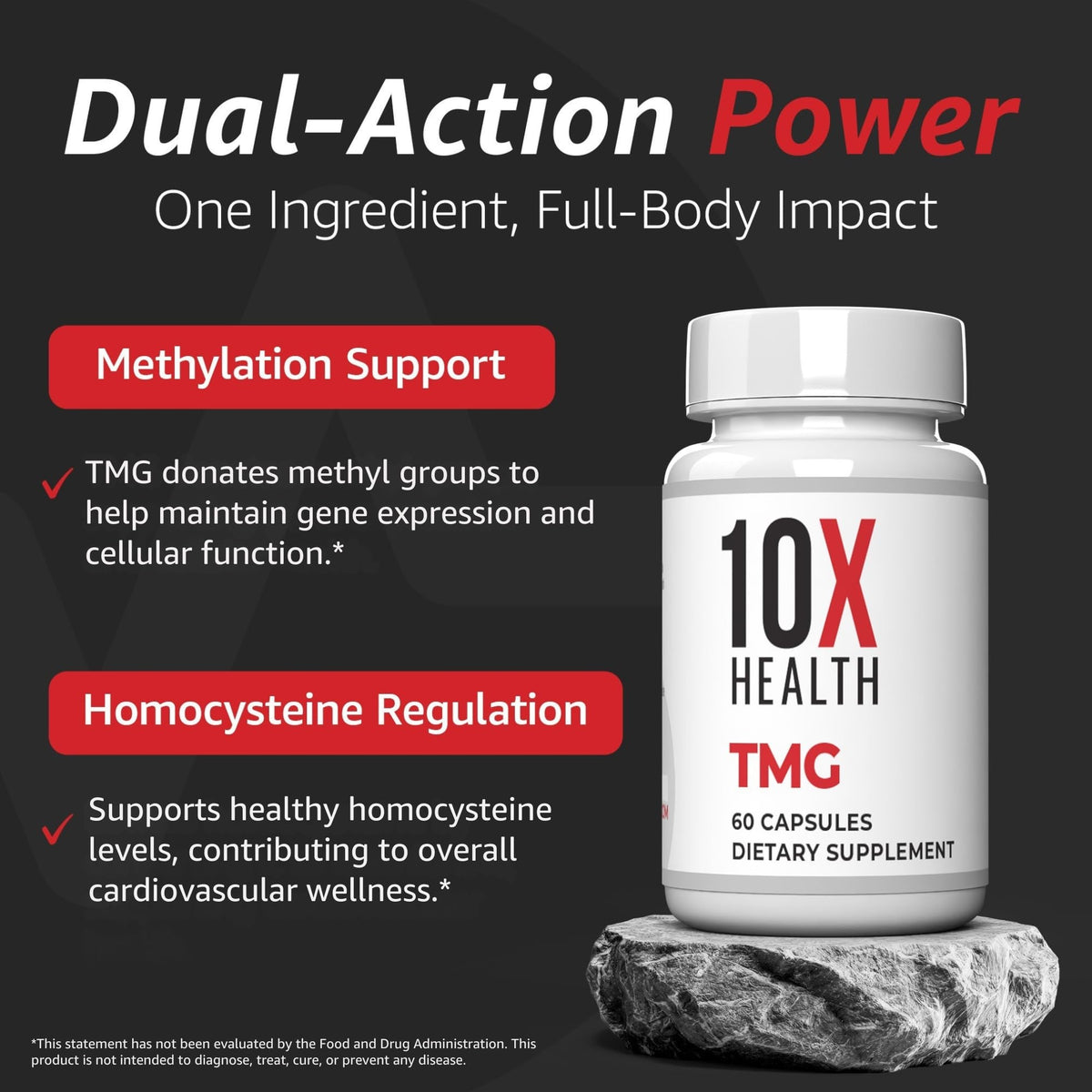10X Health TMG Supplements - Trimethylglycine Supplement for Liver Support, Heart Wellness, Energy, Homocysteine Levels - TMG Capsules with Betaine Anhydrous - PrimeBioHealth - canada supplements