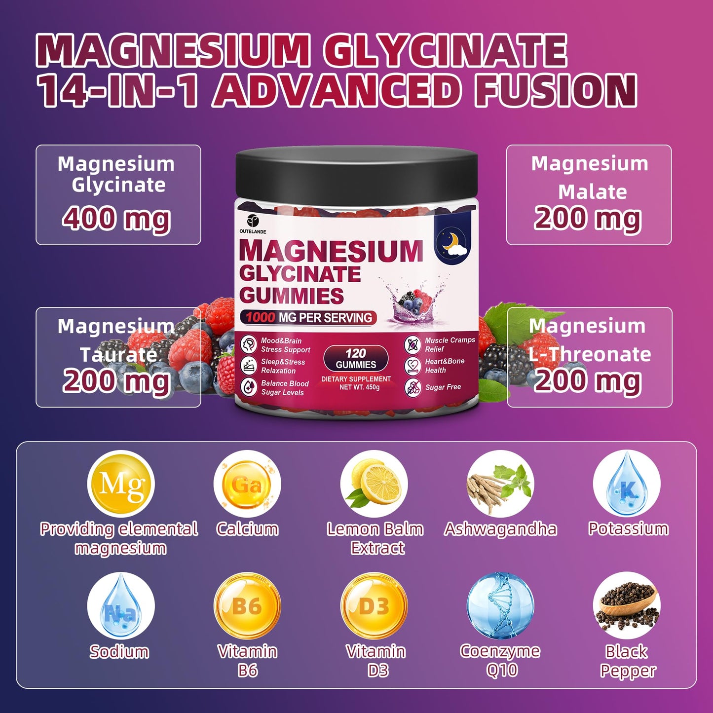 120 CT Magnesium Glycinate Gummies 1000 mg for Women and Men, Magnesium Malate & Taurate Supplements for Sleep, Body Support and Relaxation, Sugar Free - PrimeBioHealth - canada supplements