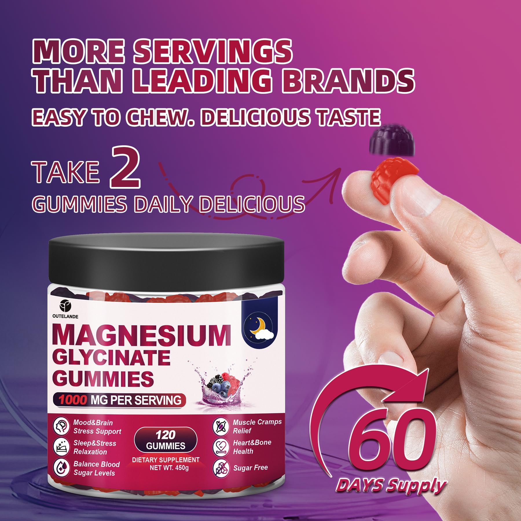 120 CT Magnesium Glycinate Gummies 1000 mg for Women and Men, Magnesium Malate & Taurate Supplements for Sleep, Body Support and Relaxation, Sugar Free - PrimeBioHealth - canada supplements
