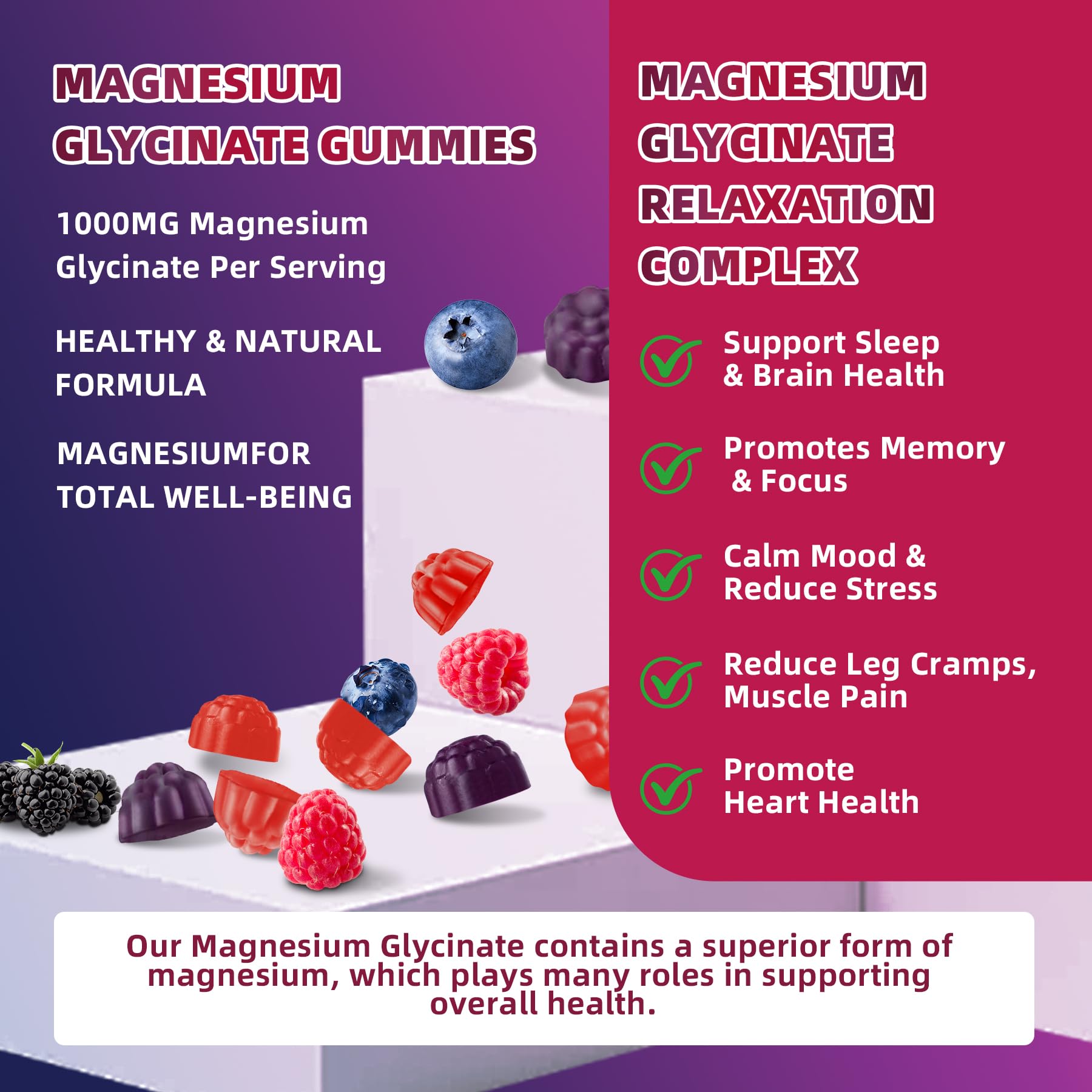 120 CT Magnesium Glycinate Gummies 1000 mg for Women and Men, Magnesium Malate & Taurate Supplements for Sleep, Body Support and Relaxation, Sugar Free - PrimeBioHealth - canada supplements