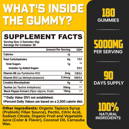 (180 Count) Creatine Monohydrate Gummies for Men & Women - Creatine Pre Workout Gummies for Muscle Builder, Muscle Strength, Recovery, Endurance, Energy, - PrimeBioHealth - canada supplements