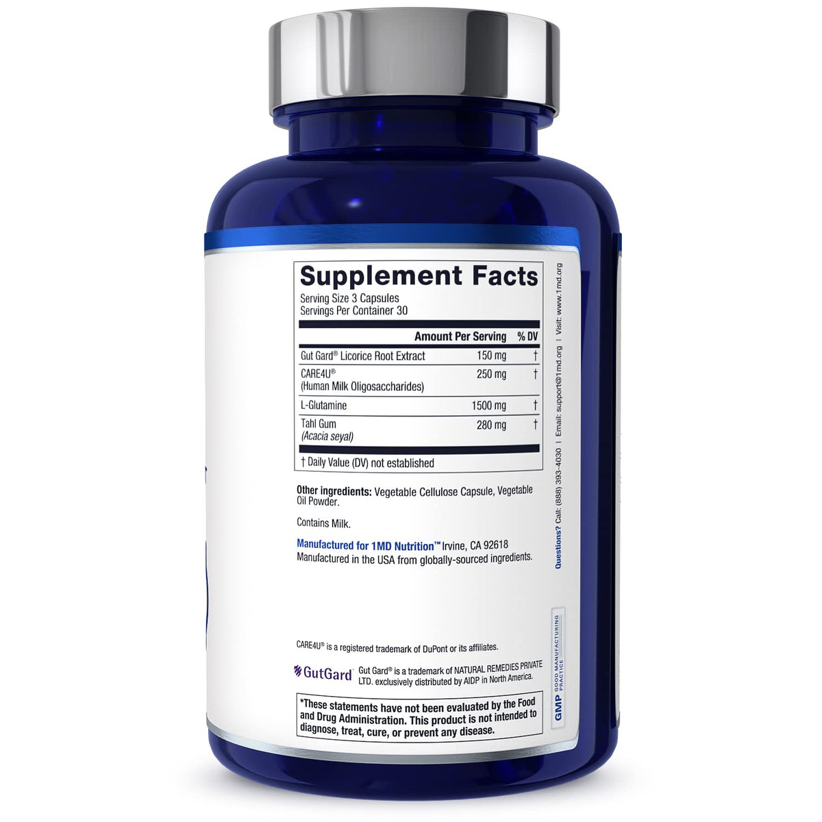 1MD Nutrition GutMD - L-Glutamine Capsules w/Prebiotic for Gut Health - L Glutamine Supplement - Supports Healthy Digestive - PrimeBioHealth - canada supplements