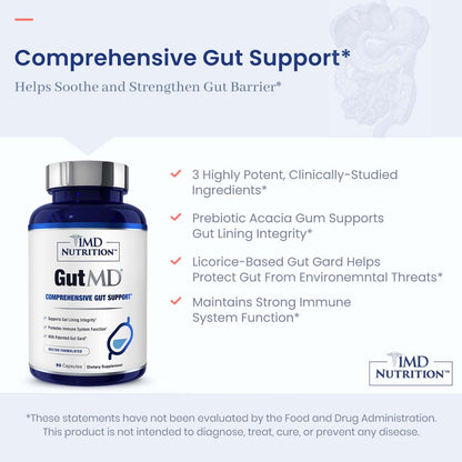 1MD Nutrition GutMD - L-Glutamine Capsules w/Prebiotic for Gut Health - L Glutamine Supplement - Supports Healthy Digestive - PrimeBioHealth - canada supplements