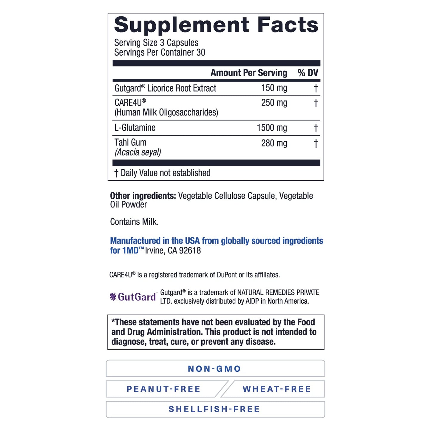 1MD Nutrition GutMD - L-Glutamine Capsules w/Prebiotic for Gut Health - L Glutamine Supplement - Supports Healthy Digestive - PrimeBioHealth - canada supplements