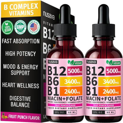 (2 Pack) Vitamin B12 and B6 Liquid Drops, B12 Sublingual Vitamin B Complex - B 12 Vitamin 5000mcg - B12 Methylcobalamin for Energy, Brain, and Heart Support - PrimeBioHealth - canada supplements