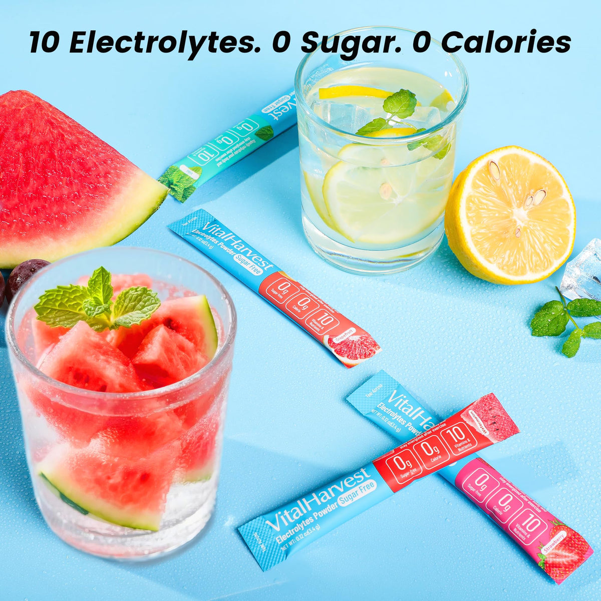 24 Sticks Electrolytes Powder Packets 7 Flavors Sugar Free Hydration Packets Liquid Daily IV Drink Mix, Low Sodium, Lemon Lime, Watermelon, Strawberry, Grape - PrimeBioHealth - canada supplements