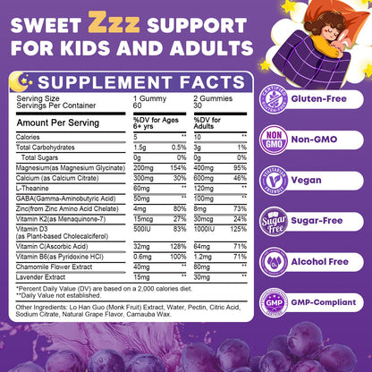 (2Pack) Sugar Free Magnesium Glycinate Gummies for Kids & Adults - Zzz Support, Relaxation & Cognition Support, 200/400mg Magnesium Gummies with L-Theanine, - PrimeBioHealth - canada supplements