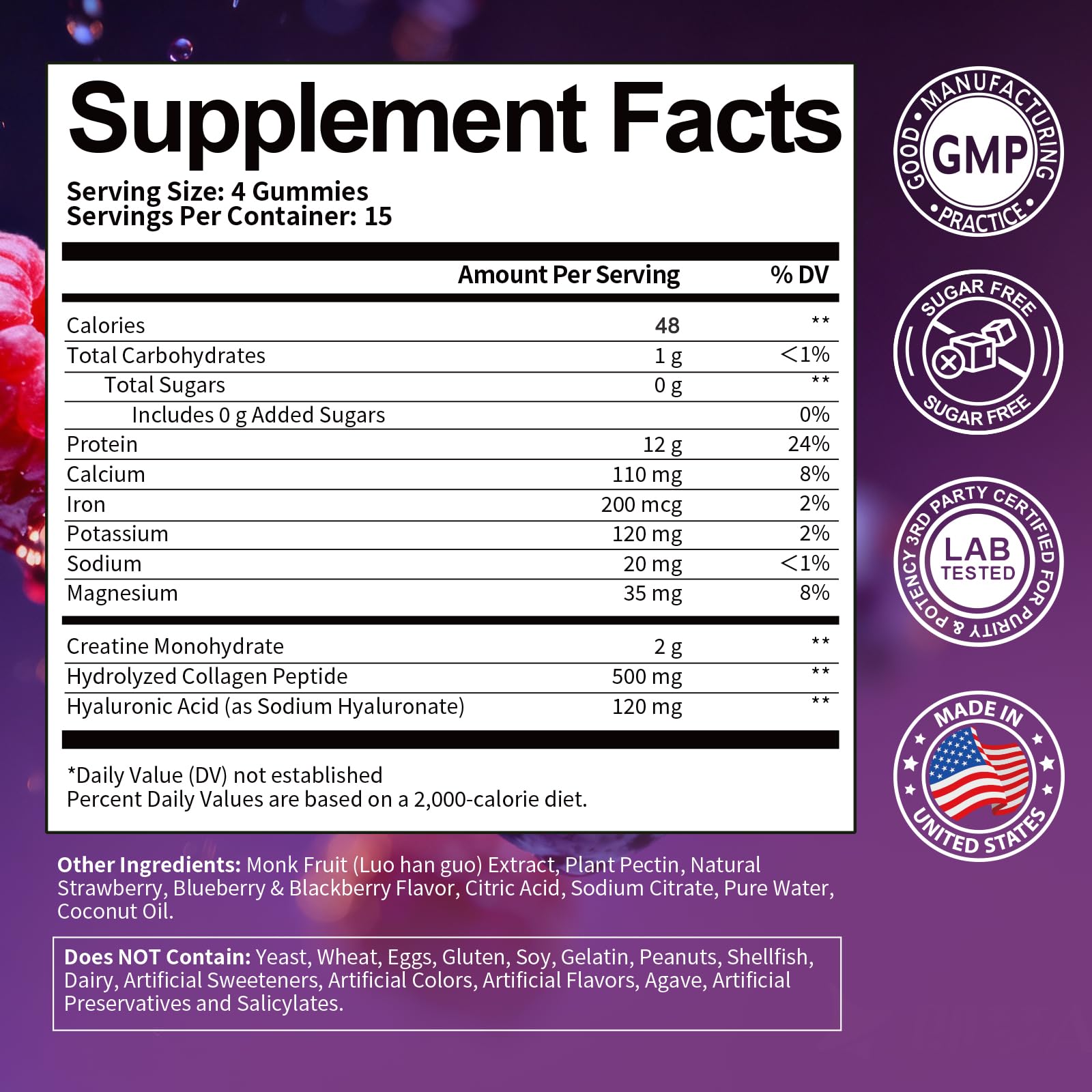 3 in 1 Whey Protein Gummies | Creatine Monohydrate | Collagen, 0 Sugar, Pure Protein Source, Muscle & Energy Support, Berry Flavor, for Women and Men - PrimeBioHealth - canada supplements
