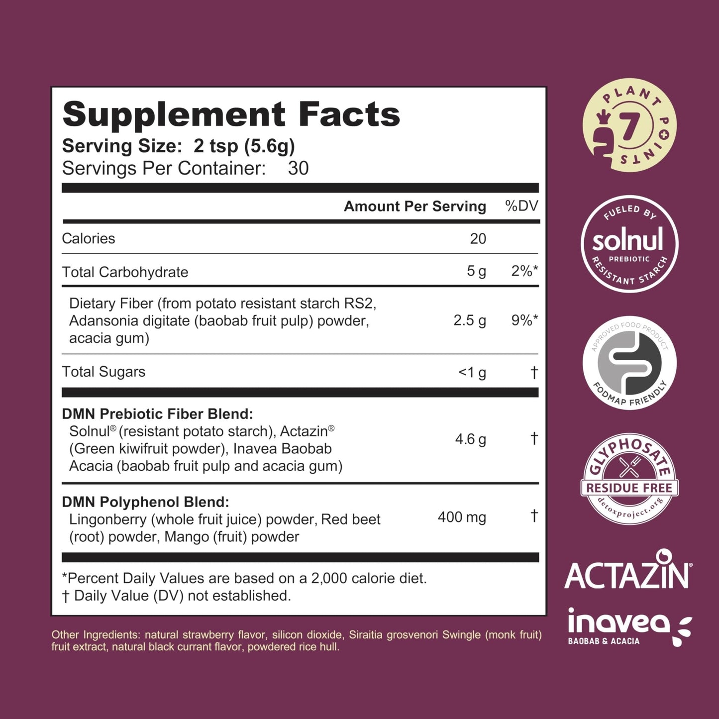 38TERA DMN (Daily Microbiome Nutrition), 6 Oz, Plant-Based Fiber Powder with 3 Different Prebiotics, Helps Digestive & Gut Health, Low FODMAP Supplement, Vegan, Wild Berry Flavor, 30 Servings - PrimeBioHealth - canada supplements