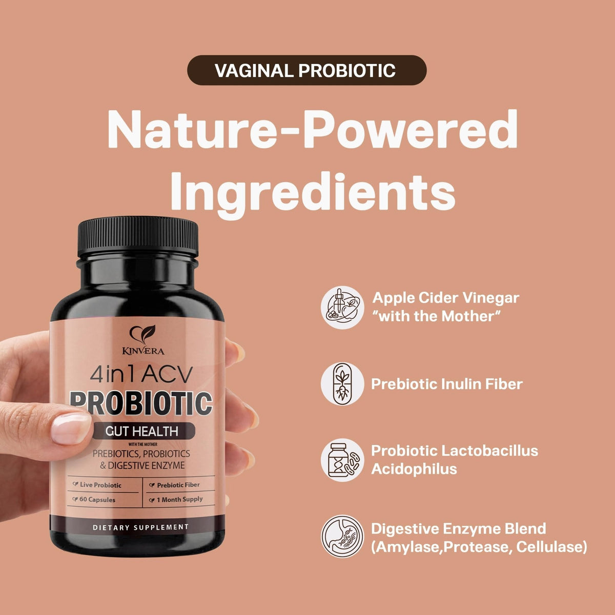 4-in-1 ACV Gut Formula – Apple Cider Vinegar, Prebiotics & Probiotics, Digestive Enzymes – Immune & Complete Digestion – 60 Veggie Capsules - PrimeBioHealth - canada supplements