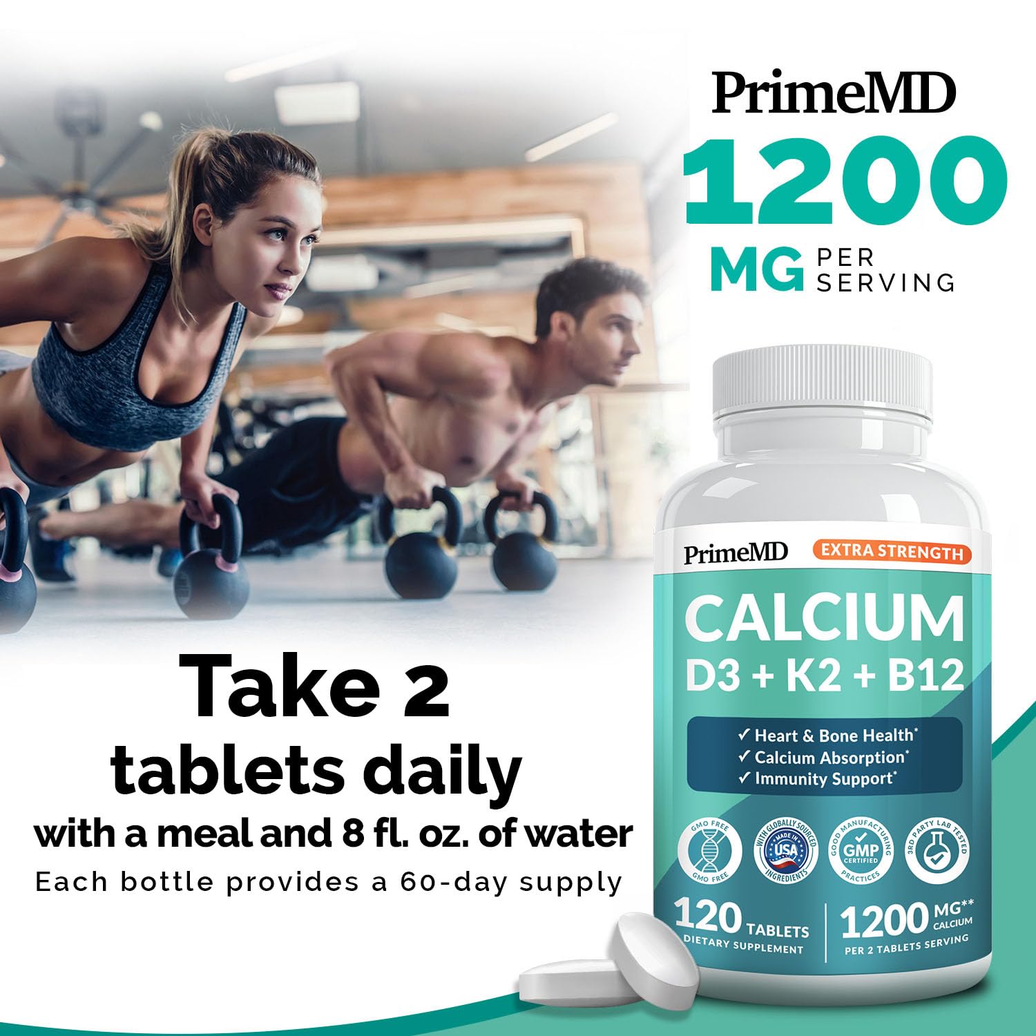 4-in-1 Calcium 1200 mg with Vitamin D3 K2 - Extra Strength Calcium Supplements for Women & Men with D3 K2 Vitamin 5000 IU - Everyday Vitality Supplement - PrimeBioHealth - canada supplements