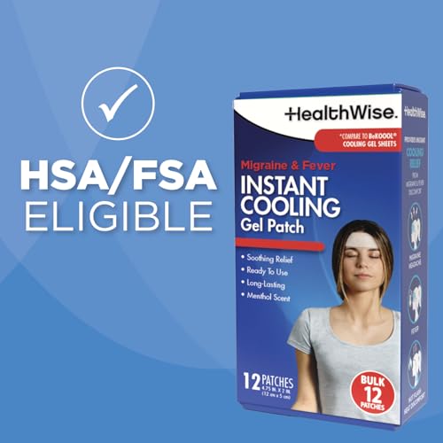 HealthWise Instant Cool Gel Patches | Migraine & Fever Relief | 12-Count | 4.75” x 2” | Soothing Menthol Vapors | Non-Medicated Formula HealthWiseBuy Supplements Australia