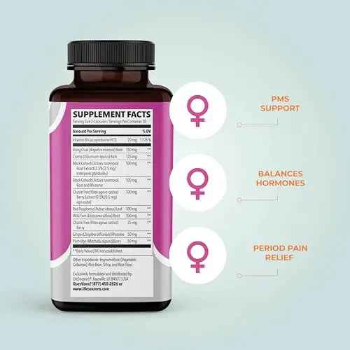 LifeSeasons - PreMense-T - PMS Relief Supplement - Support for Pre-Menstrual Symptoms, Cramping & Breast Tenderness - Nourish Tissue - Ginger Crampbark Dong Quai Chasteberry & Vitamin B6-60 Capsules