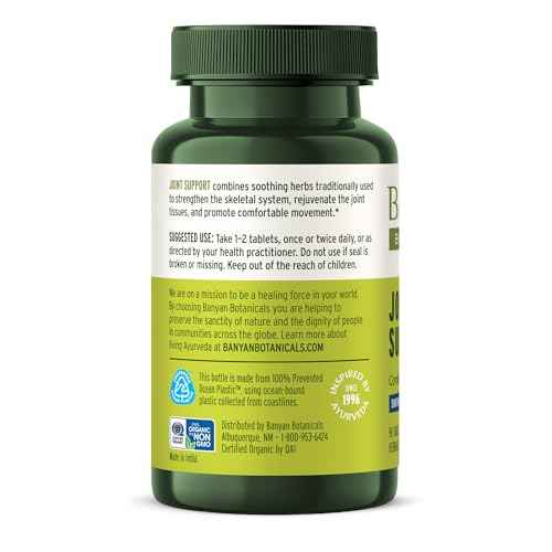 Banyan Botanicals Organic Joint Support–Advanced Mobility & Flexibility Supplement with Boswellia,Guggulu Resin & Turmeric–Natural Lubrication for Cartilage, Bones & Muscles-90 Tablets-USDA Organic