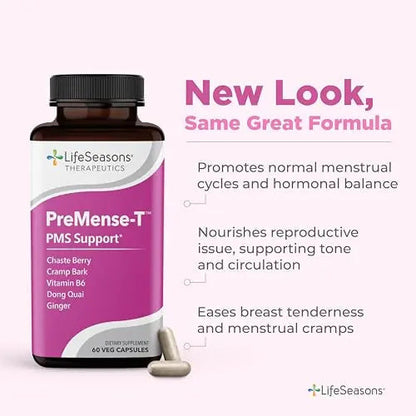 LifeSeasons - PreMense-T - PMS Relief Supplement - Support for Pre-Menstrual Symptoms, Cramping & Breast Tenderness - Nourish Tissue - Ginger Crampbark Dong Quai Chasteberry & Vitamin B6-60 Capsules LifeSeasonsBuy Supplements Australia